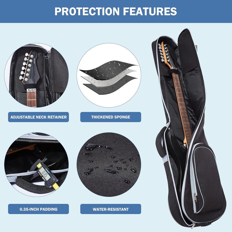 PPOPPO 39/40 Inch Electric Guitar Gig Bag & Soft Case with Neck Strap,7mm Thick Padding+Waterproof Nylon Exterior,Backpack Style Guitar Bag with Dual Adjustable Shoulder Straps&Padded Side Handle,Grey - Image 3